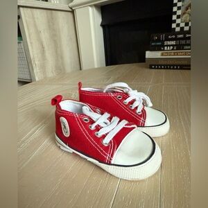Baby gender neutral shoes|Red Canvas Sneakers for baby,soft in size 3•••staple